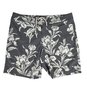 Faherty Brand Mens Floral Board Shorts Charcoal Grey Iris Swim Trunks 33/37"act.